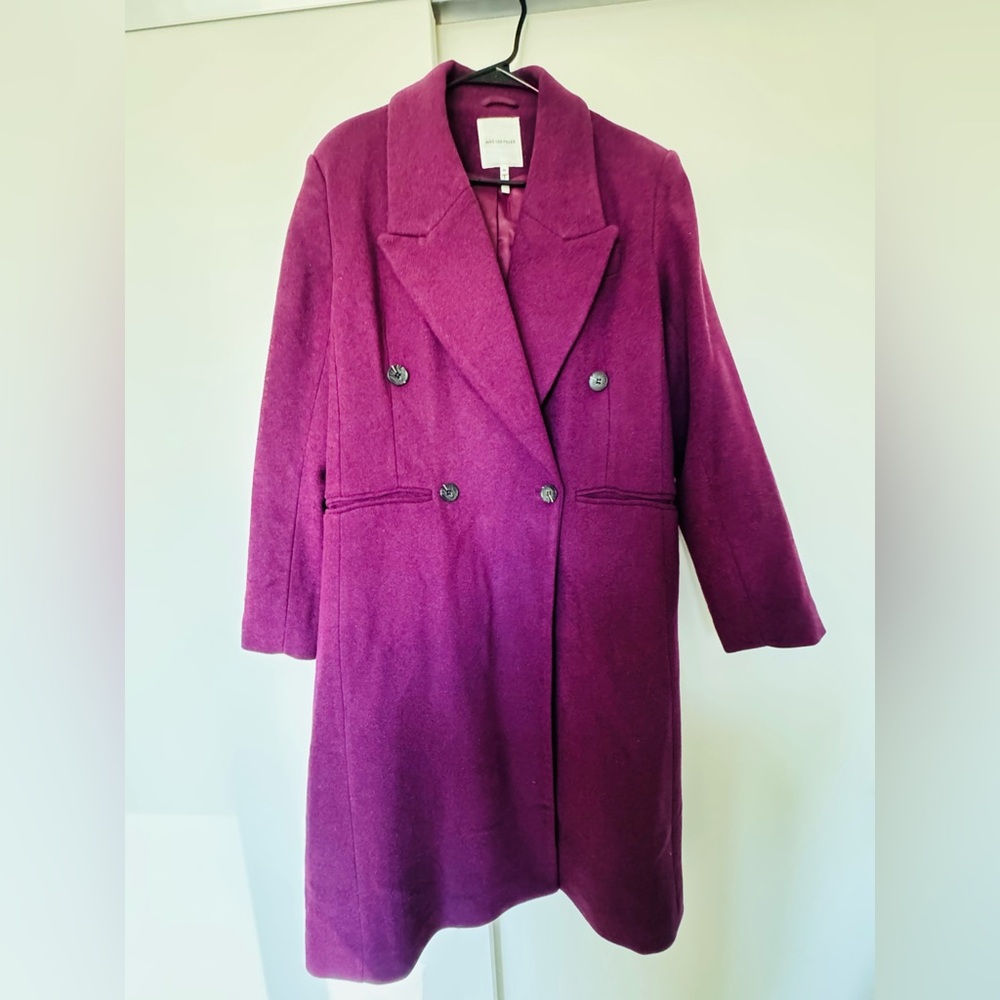 Avec Les Filles Tailored Double-Breasted Coat in Aubergine NWOT - Picture 2 of 7